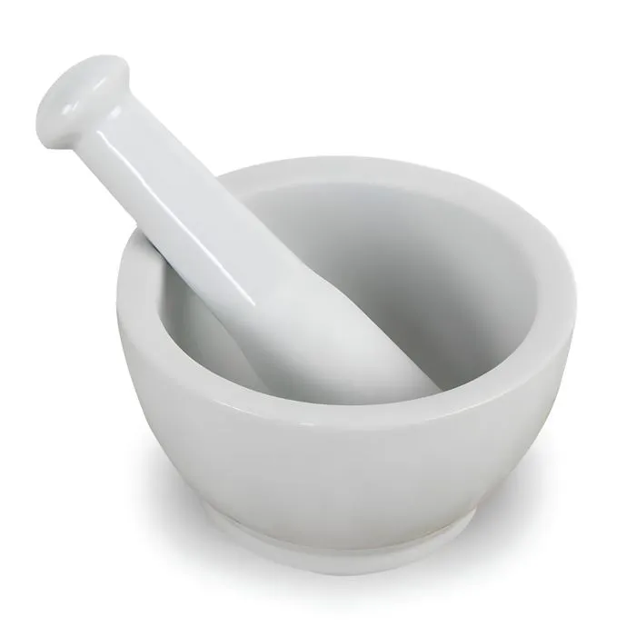Mortier et pilon porcelaine blanche