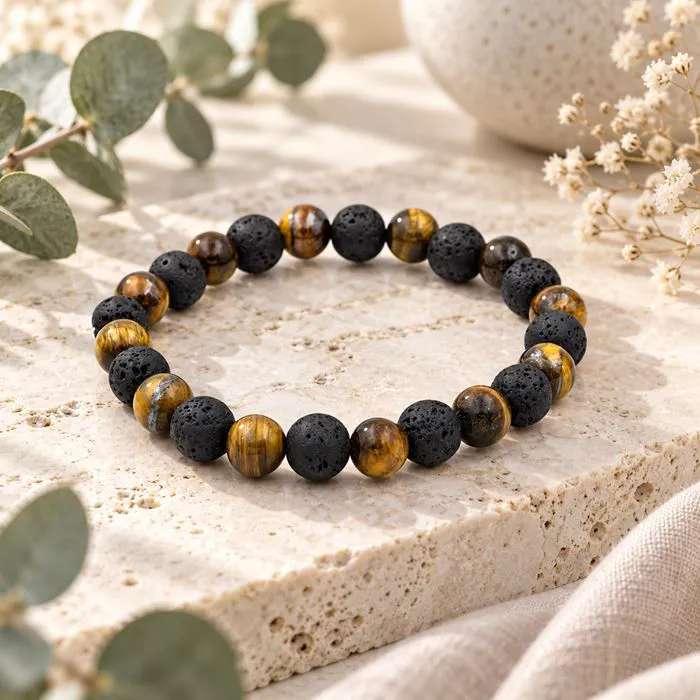 Bracelet Essentiel "Ancrage" Oeil de Tigre & Lave