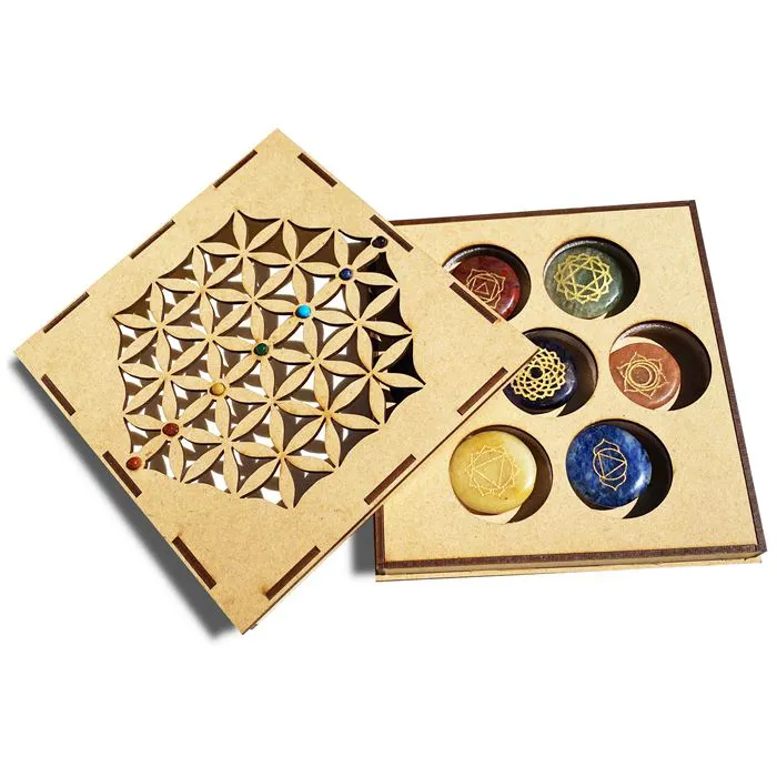 Coffret Bois 7 Chakras Fleur de Vie