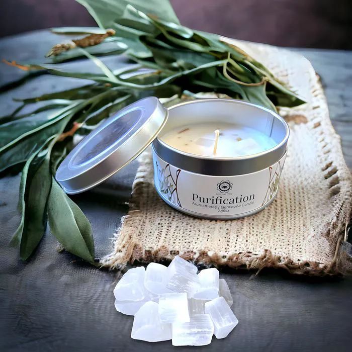 Bougie 'Purification' Sélénite & Sauge blanche 70g