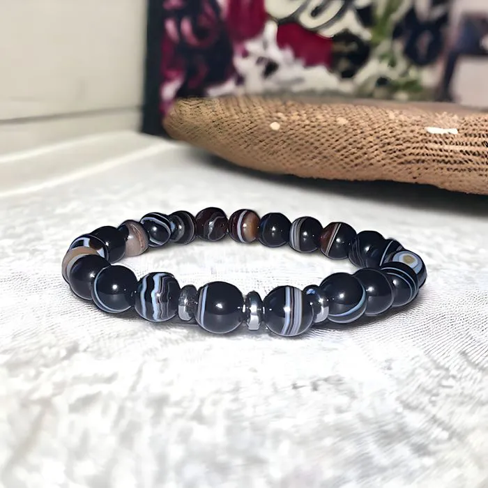 Bracelet "Connexion" Onyx Noir Rubané