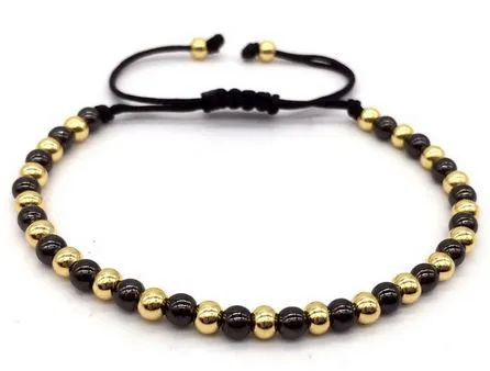 Bracelet Macramé Duo Perles Black& Gold