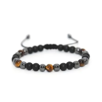 Bracelet Macramé Oeil de Tigre Hématite Onyx