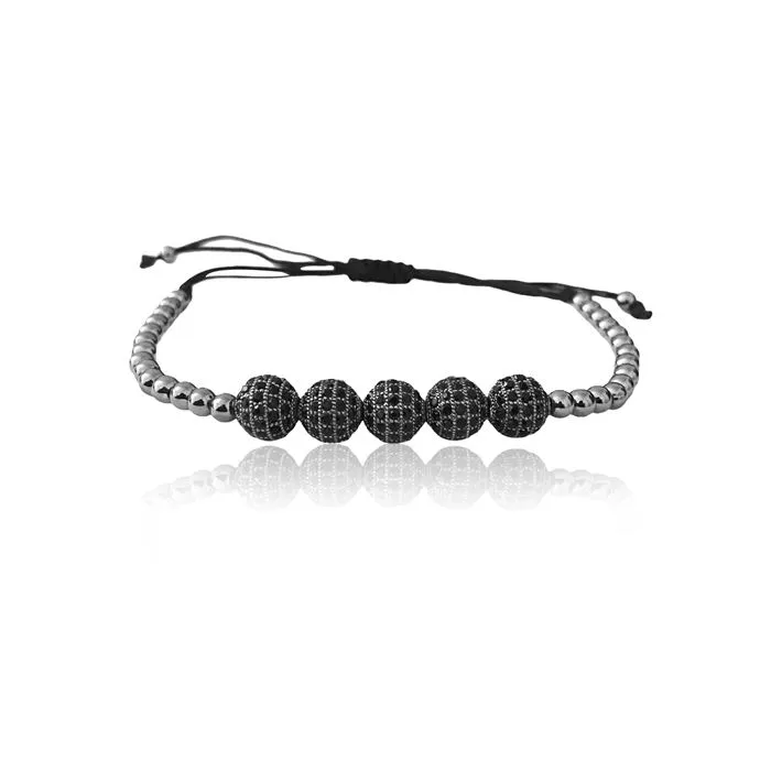 Bracelet Macramé 5 Strass Black