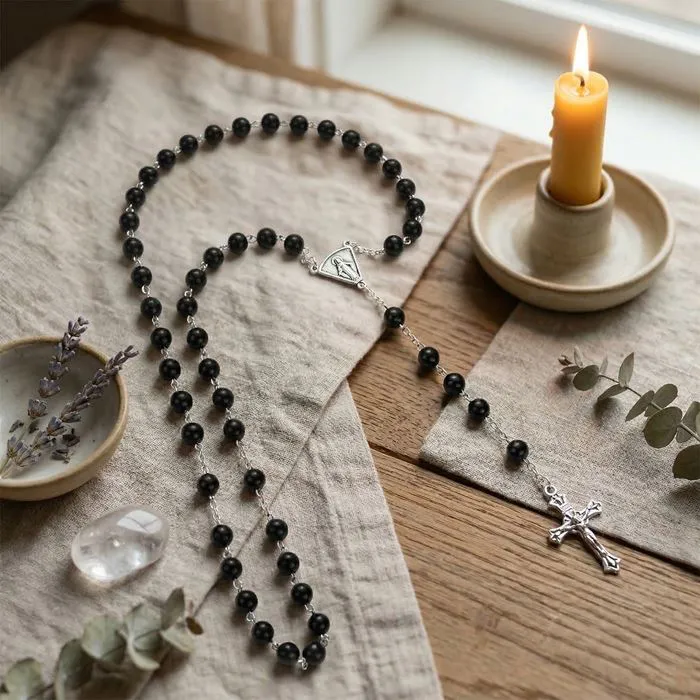 Chapelet de Pri&egrave;re Acier et Perles de Verre